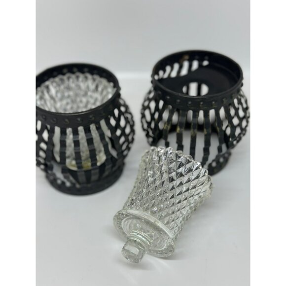 VTG 3.5″ Black Metal Cage Candle Holder – MCM Gothic-Style Clear Votive Accent - Picture 5 of 7